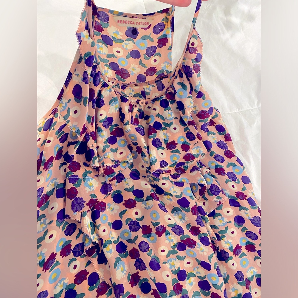 REBECCA TAYLOR Floral Ruffle Front Silk Cami Sz 10 - Picture 5 of 7